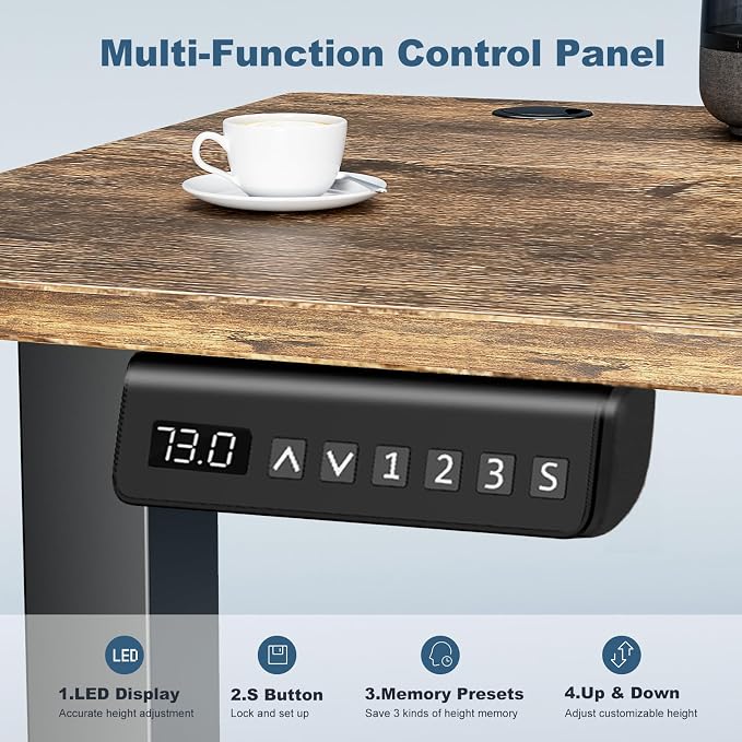 DUMOS 48 Inch Electric Standing Desk Height Adjustable, Sit to Stand Up Computer Workstations Work PC Table Home Office Study Writing Gaming Desks with Memory Presets for Walking Pad, Bedroom, Rustic
