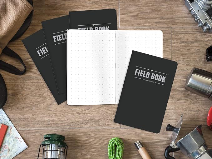 Elan Publishing Company Field Notebook/Pocket Journal - 3.5"x5.5" - Black - Dot Graph Memo Book - Pack of 5