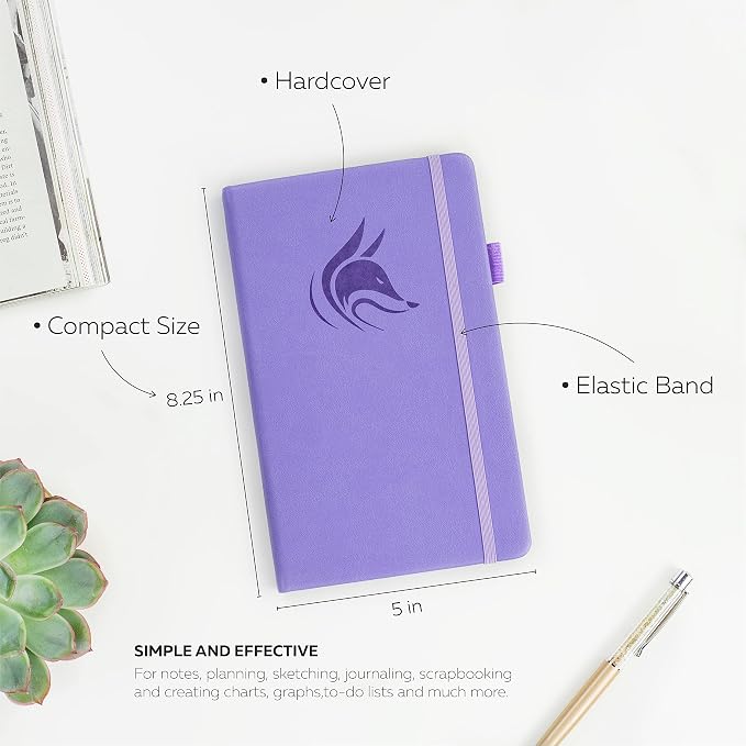Clever Fox Dotted Notebook – Dot Grid Bullet Numbered Pages Hard Cover Notebook Journal With Thick 120g Paper and Pen Loop, Stickers, 3 Bookmarks, Smooth Faux Leather, 5'' x 8.25'' - Lavender