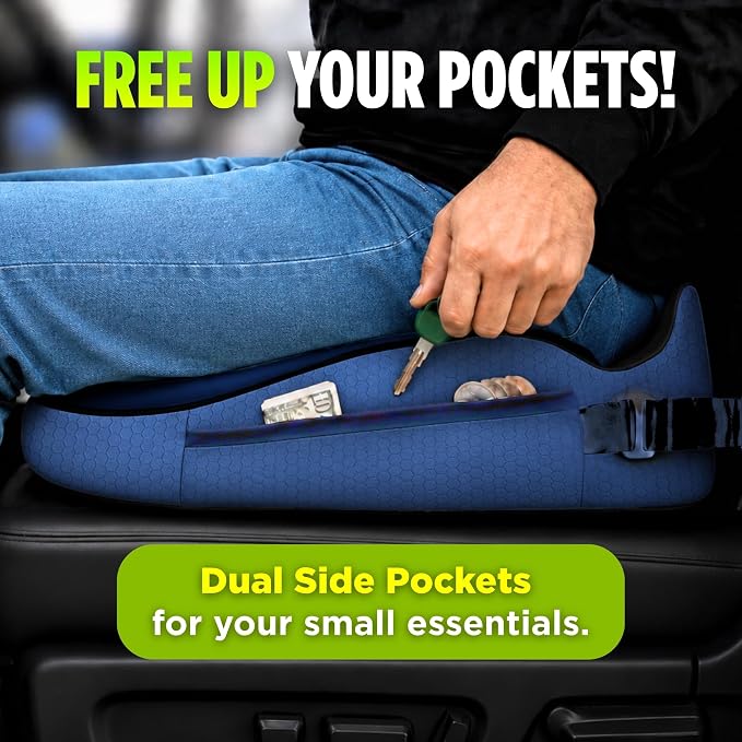 XL Truck Seat Cushion for Truck Driver Seat Cushion - Upgraded Back Support, CertiPUR-US® Certified - Thick Memory Foam, Pain Relief for Hours of Driving, Trucker Approved Big Rig - Navy