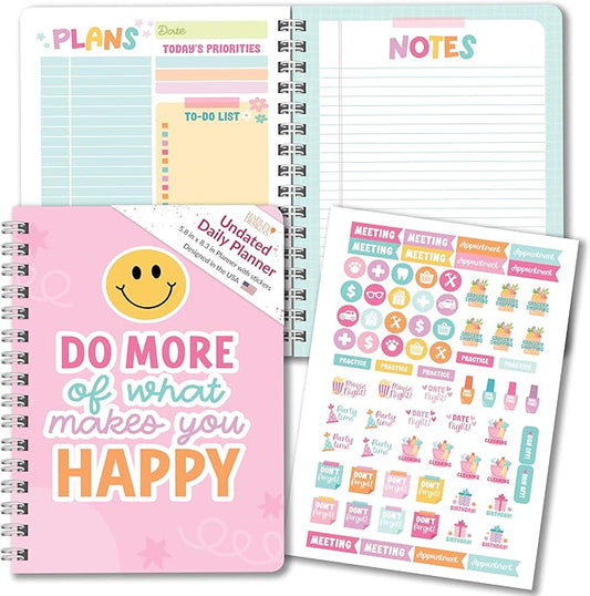 Undated Daily Planner Notebook - Undated Planner Notebooks, Daily To Do List Planners, To Do List Notebook for Work Organization, Day Schedule Planners for Kids and Adults