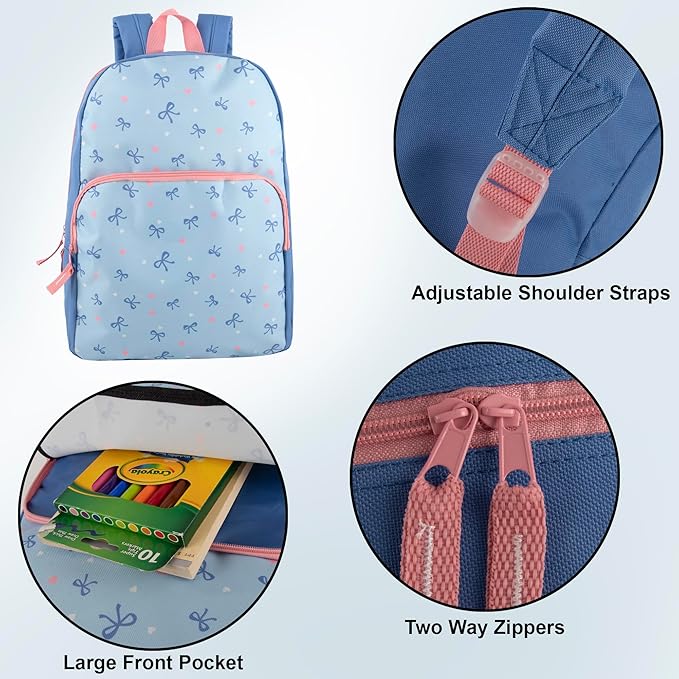 Trail maker 24 Pack Bulk Backpacks with School Supplies for Kids | 20 Piece Back to School Supply Kits and Backpack Sets