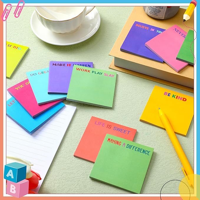 Yinder 24 Pcs Inspirational Sticky Notes Thank You Gift Motivational Sticky Note Pad Employee Appreciation Gift Bulk for Staff Coworker Teacher Nurse Office Groups 3 x 3'' (Motivational,Bright Color)