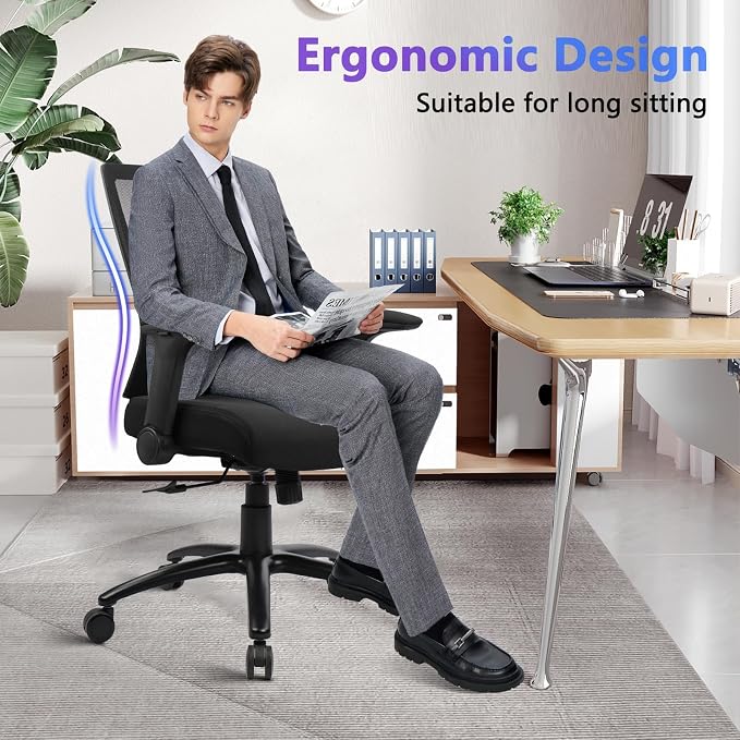 CLATINA Big and Tall Office Chair - Extra Wide Thick Seat, Heavy Duty High Back Executive Desk Chair with Adjustable Armrests, Ergonomic Mesh Computer Chair for Home Office Conference, 500LBS, 12 Pack