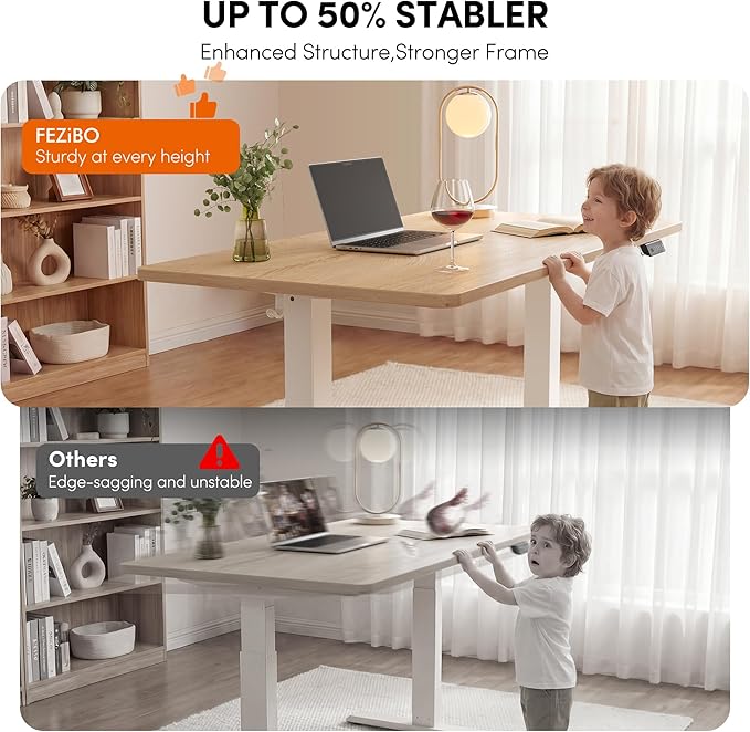 FEZIBO One-Piece Standing Desk, 32"x20" Seamless Tabletop Electric Height Adjustable for Home Office, Study Rooms & Multi-Device Workstations, Maple