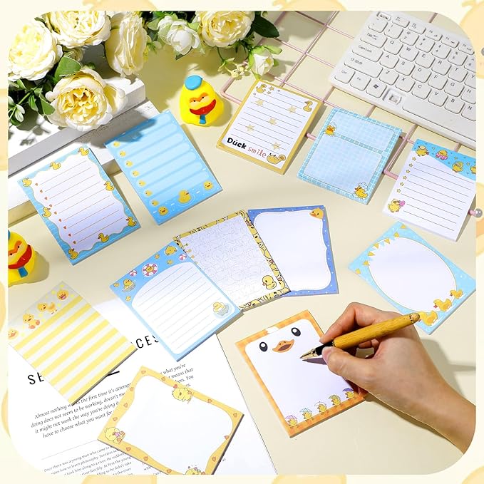 12 Pcs Duck Lovers Sticky Notes Yellow Ducks Self Stick Note Pads Cartoon Animal Writing Memo Pad Office Party Favors Supplies for Home Party Decorations Christmas Small Gifts