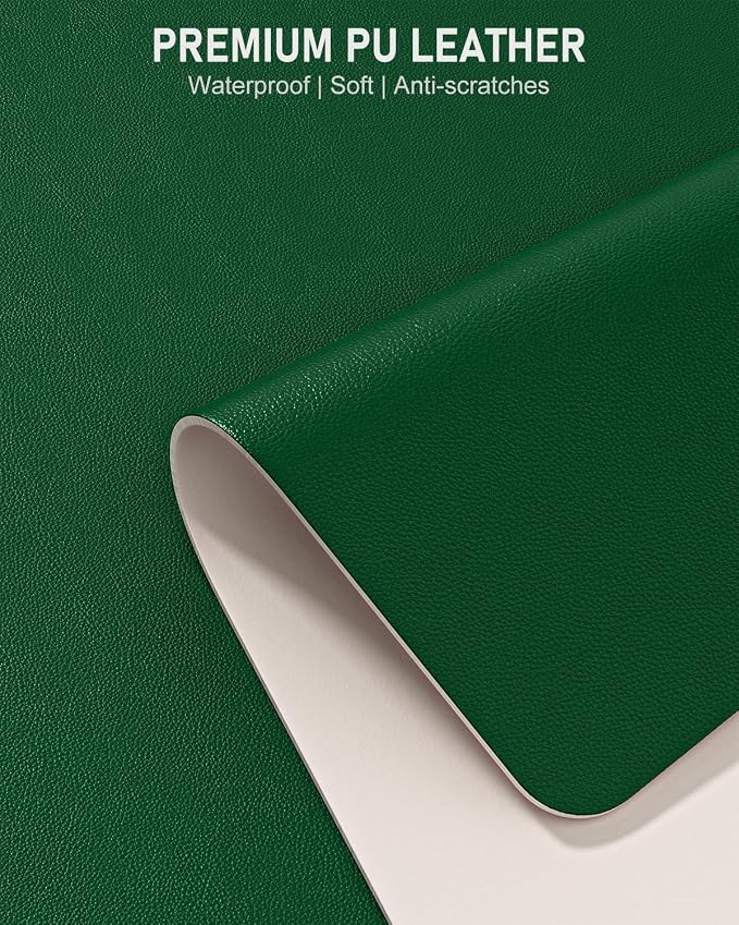 Desk Pad, 48" x 17" PU Leather Non-Slip Desk Mat Large Mouse Pad for Desktop, Waterproof Laptop Computer Writing Mat for Office, Home, Work, Gaming, Dark Green