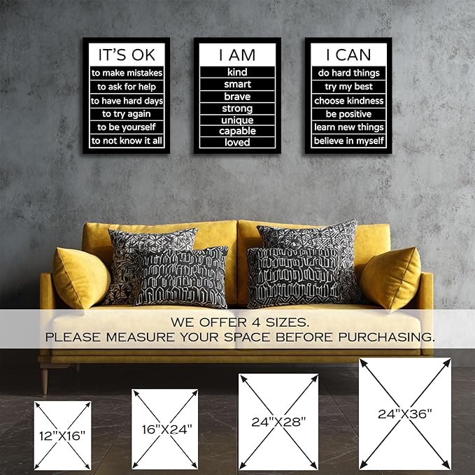 Halioyo Motivational Wall Art Decor Inspirational Canvas Wall Art Positive Affirmation Quotes Poster Decor for Bedroom Living Room Classroom Dorm Office, 12x16inchx3pcs
