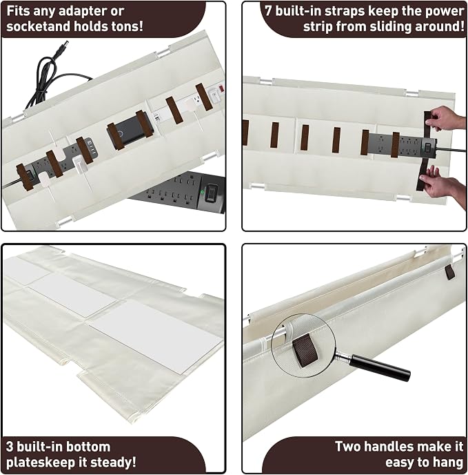 No Drill Under Desk Cable Management Tray, 28" Desk Cable Organizer | Premium Oxford Fabric Cable Management, Clamp Screw Desk Cable Management, Large Capacity Table Cable Organizer for Office