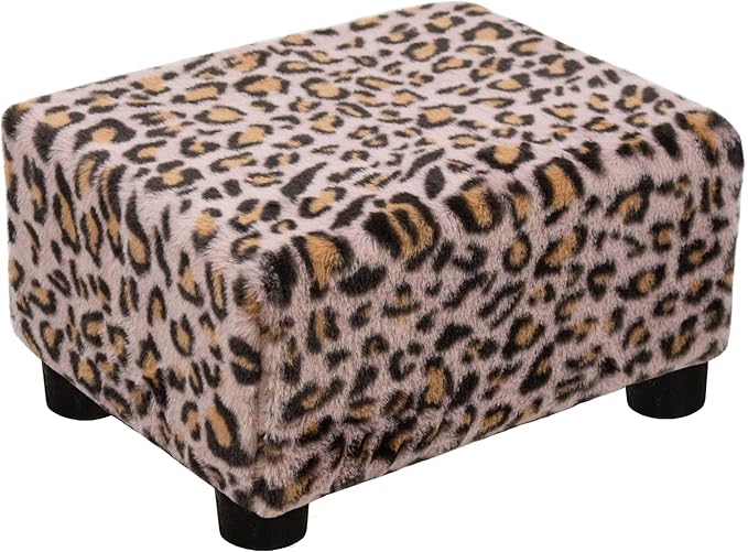 CAROLMADE Small Foot Stool Ottoman Footstool with Legs Under Desk Footrest for Living Room Bedroom and Office, Faux Fur Pink