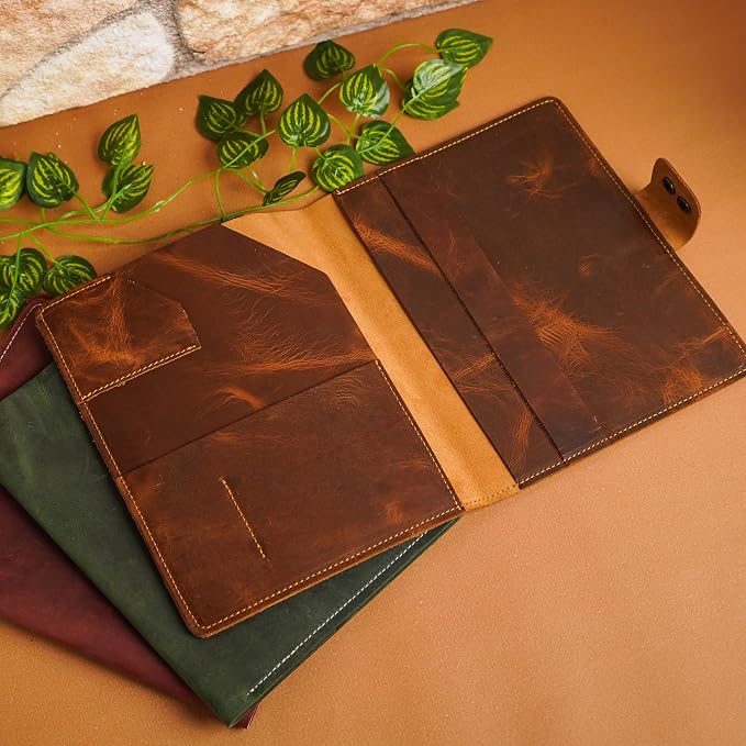 COZY LEATHER Custom Leather Portfolio, Leather Padfolio, Portfolio Folder, A5 Padfolio for Women, Notebook Cover, Gift 8.5"x7" (Brown)