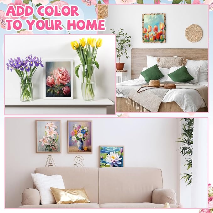 Blosssound 10 Set Pre Printed Canvas Pre Drawn Canvas Painting with Easel Kits 5" x 7" Outline Painting Panels for Beginners, DIY Craft Project, Party Favor, Home Decors(Flower)