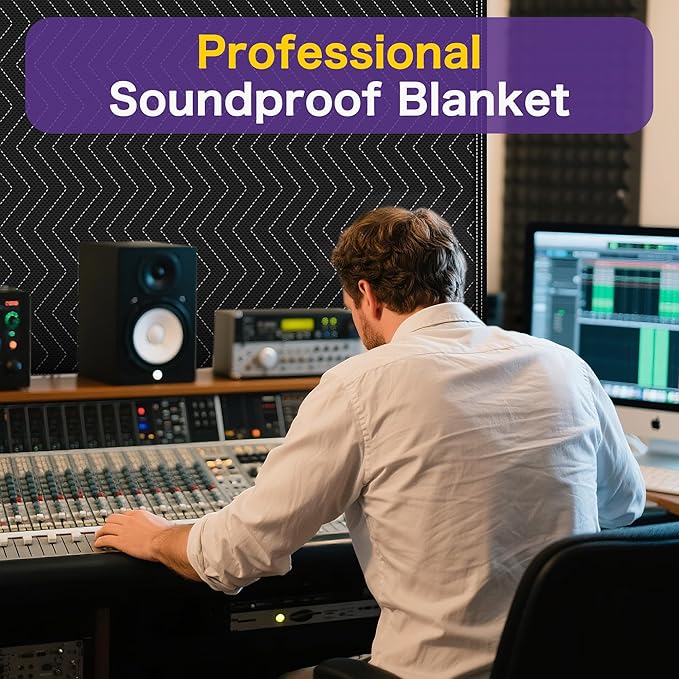 Extra Large Sound Dampening Blanket,96"x 80" Sound Absorbing Studio Blanket Panel with Grommets for Wall Hanging,Noise Cancelling Studio Acoustic Curtain/Light Blocker/Soundproof Moving Blanket