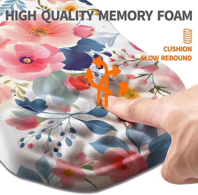 Ergonomic Slope Mouse Pad Wrist Support, Wrist Rest Mousepad for Carpal Tunnel Pain Relief with Massage Bulge and Slow Rebound Memory Foam (12x8 inch, Pink Floral)