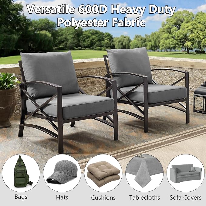 Waterproof Canvas Fabric by The Yard, 58inch 600D Upholstery Fabric Polyester Material Outdoor Water Resistant Material for Sewing Chair Patio Cushion Bag Sofa Seat Repair, 12 Yard Flaxen Grey