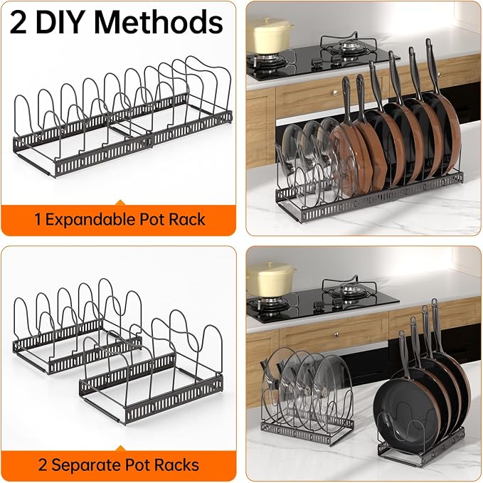 MUDEELA Expandable Pot Pan Lid Organizers inside Cabinet, 10 Divider-Bronze | Expandable 11.8–22.9", 10 Adjustable Divider, Tool-Free Assembly, Non-Slip, Scratch-Proof, For Pan Lid Cutting Board Bakeware