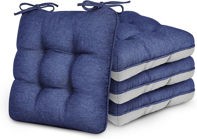 Love's cabin Memory Foam Chair Cushions Set of 4, 15.5"x15.5"x3.5" Indoor & Outdoor Seat Pads for Dining, Kitchen, Office, Patio Chairs - Navy Blue