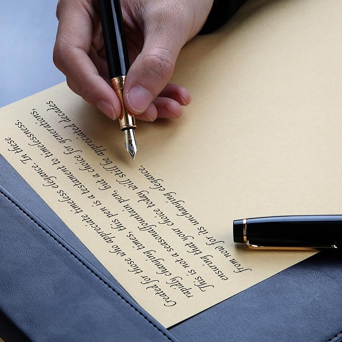 Premium Fountain Pen - Smooth Writing,Luxury Pen Set Gorgeous 24K Gold Accents,Travel Refillable Writing Pen Gift Set,Executive,Office, Elegant,Fancy, Nice Pens (Fountain Pen)