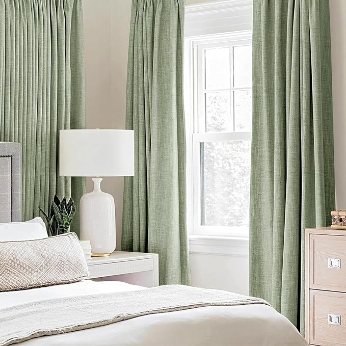 MIULEE Linen Texture Curtains for Bedroom Solid 100% Blackout Thermal Insulated Sage Green Curtains Grommet Room Darkening Drapes for Living Room 52x120 Inch (2 Panels)