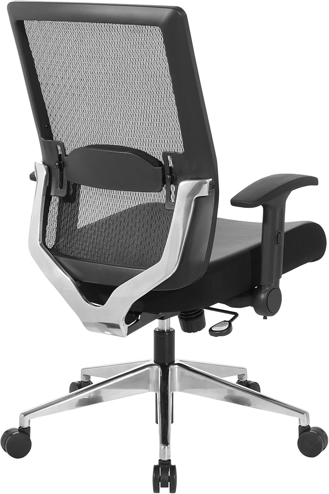 Space Seating 867A Series Adjustable Manager's Office Chair with Breathable Matrix Back and Padded Flip Arms, Black Bonded Leather