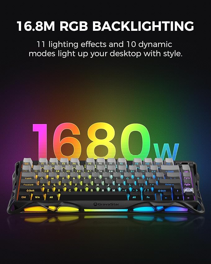GravaStar Mercury K1 75% Wireless Mechanical Gaming Keyboard, Aluminum Alloy, Gasket Compact Custom Keyboard Hot-Swap Socket, Linear Switches, RGB Backlit【Gradient Black】