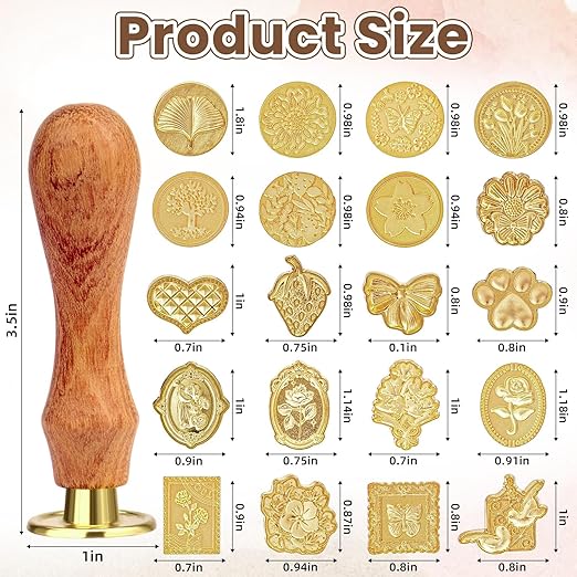 21 Pcs Wax Seal Stamp Kit, Vintage Classic Brass Wax Stamp Seal Head with Wooden Handle for Wedding Party Invitation Greeting Cards Envelopes Gift Wrapping Letter