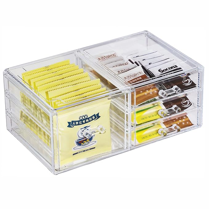 Cq acrylic Clear Stackable Storage Bins,Plastic Medicine Storage Organizer and Small Drawer Organizer with 4 Drawers for Make up,Skincare Produc,Craft,Beauty and Desktop Drawers Organizer Storage