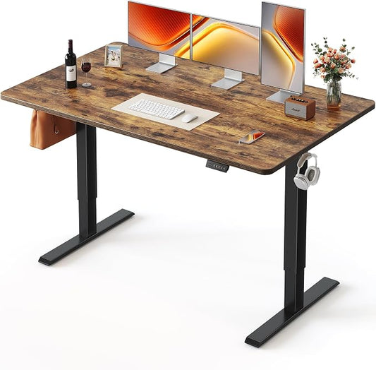 FEZIBO Standing Desk, 55×28 Inches Electric Height Adjustable, Sit Stand Up, Computer Office Desk with Splice Board, Black Frame/Rustic Brown TOP
