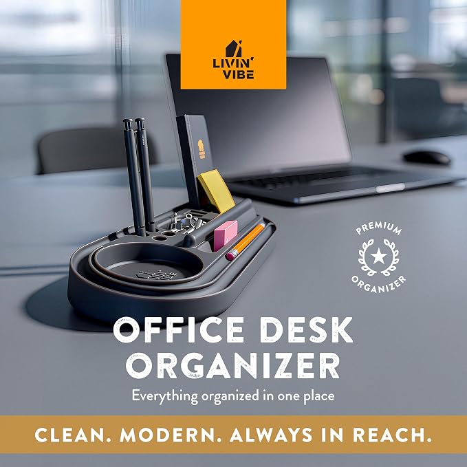 Silicone Desk Organizer – Charcoal Black Color | Non-Slip, Flexible & Waterproof Tray for Office, Home, or Vanity | L 15.25” × W 5.5” | Durable Multipurpose Organizer for Desk Accessories
