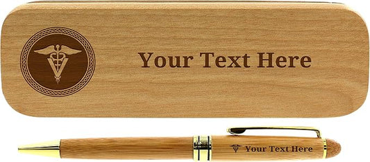 Personalized Veterinarian Gifts Vet Pen Set Personalized Engraved Bamboo Wood Gift Pen Case Set