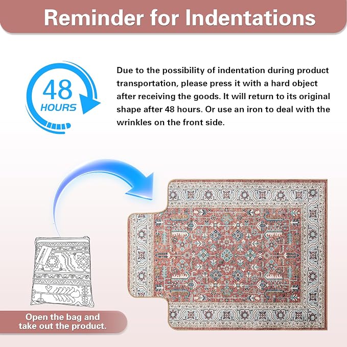 46" X 60" Office Chair Mat for Hardwood and Tile Floors, Under Desk Chair Mat for Carpet Protector Rolling Computer Chairs, Machine Washable Non-Slip Area Rug, Red Brown
