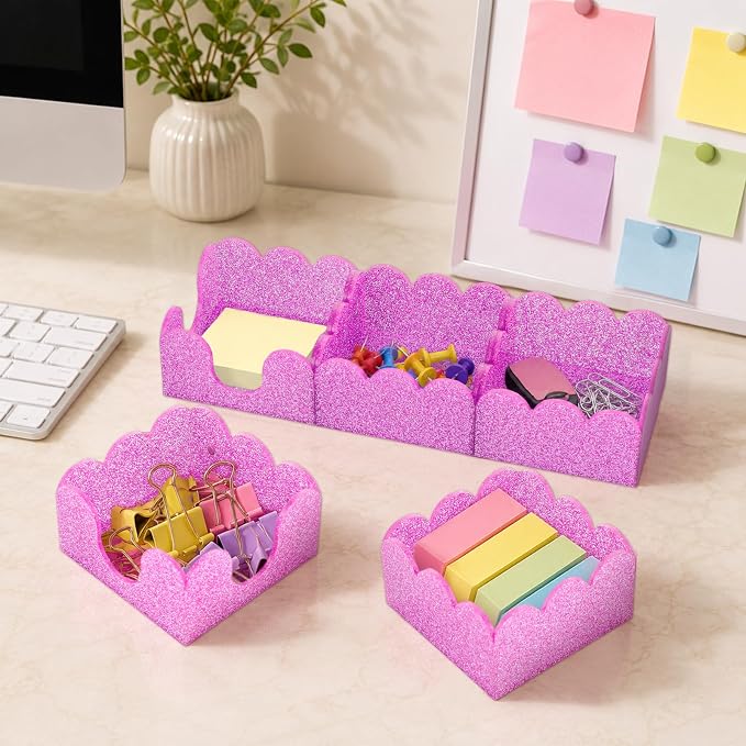 Magnetic 3-in-1 Acrylic Sticky Note Holder Glitter Self Stick Note Pad Holder Dispenser for 3x3 Notepad & Memo Pads Storage Desktop Organizer with Non-Slip Base for Home School Office Desk Supplies