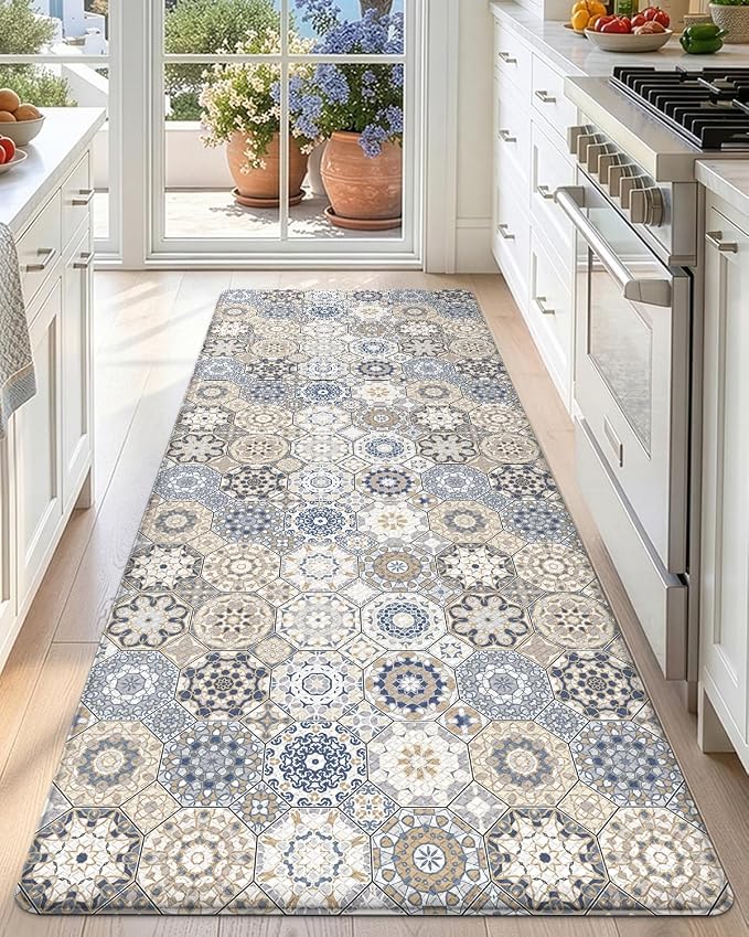 DEXI Anti Fatigue Kitchen Mats for Floor, 23x59, Cushioned Standing Padded Mat Waterproof, Comfort Runner Rug for Laundry Room Office, Light Blue