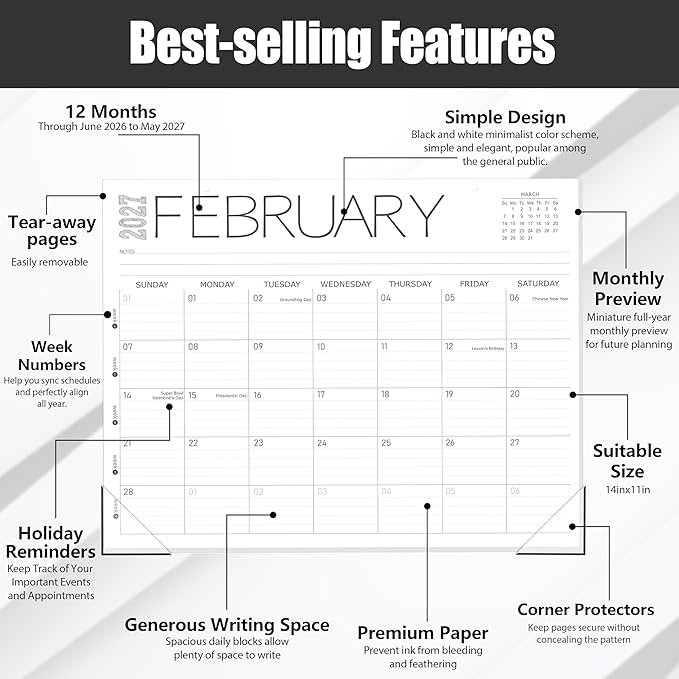 GuassLee Desk Calendar 2026, 12-Month Desk Calendar from June. 2026 to May. 2027, 14" X 11" Monthly Desk Planner, Table Desk Top Calendar with Thick Paper for Office Home Planning & Organizing