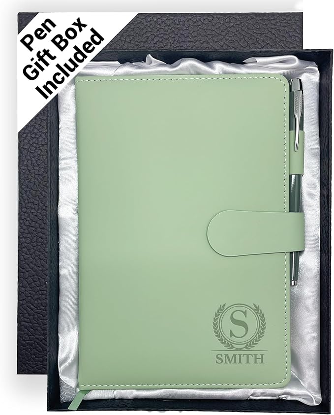 Personalized Notebook with Gifts Box and Pen, Engraved Monogrammed Leather Journal, Custom Gifts for Women, Men, Engraved Journals To Write In, Birthday, Friend, Mom, Corporate, Business Gift