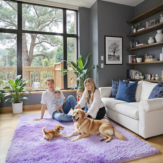 Rugs for Bedroom 4x6, Alfombras para Salas Shag Plush Soft Area Rug, Shaggy Carpets for Livingroom,Home Decor Aesthetic(4 x 6, Purple Starry)
