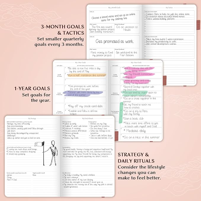 Legend Undated Weekly Planner – Goal Planner Journal & Organizer Notebook – Agenda Book with Monthly Calendar & To-Do List, A5 (Rose Gold, Gold)