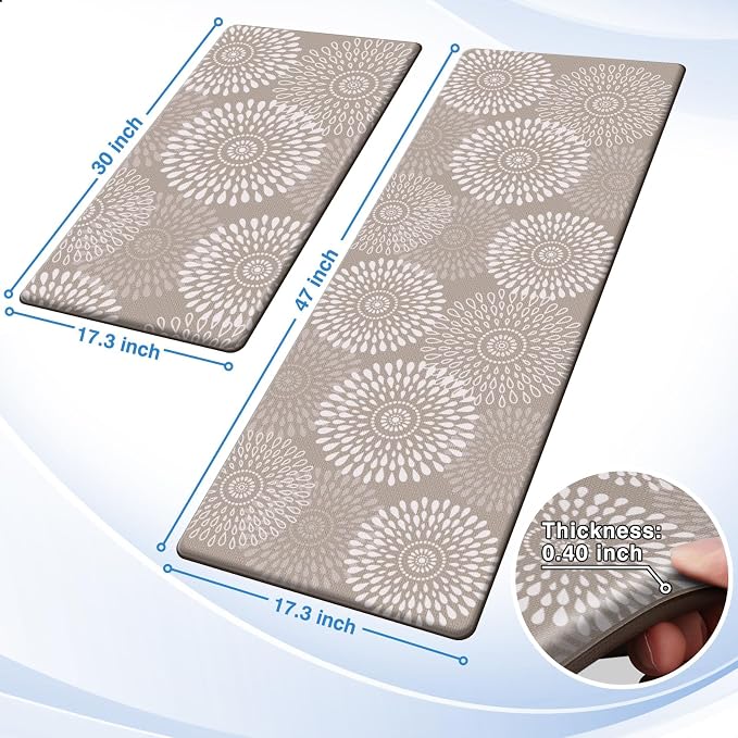 LuxStep Kitchen Mats for Floor,Cushioned Rug Anti-Fatigue Mats for Kitchen Decor Accessories,Waterproof Non-Slip Mats and Rugs Set for Office,Floor,Laundry 17.3"×30"+17.3"×47",Khaki