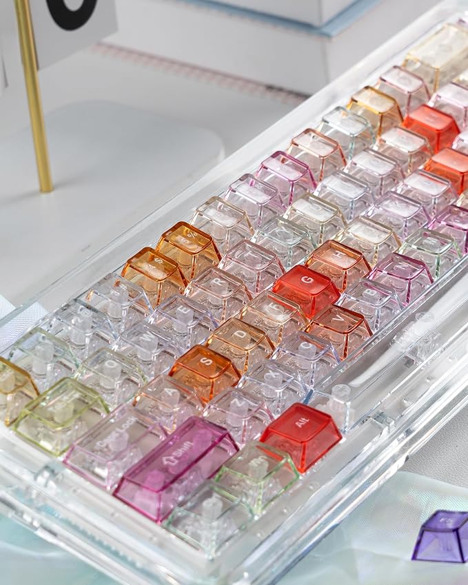 Keymatic Cherry Profile PC Transparent Keycaps, 123 Keys Dye-Sublimation Custom Keyboard Keycaps Shine Through Cute Rainbow Key Cap Set for Cherry MX Swithes Mechanical Keyboard(Only Keycap Set)
