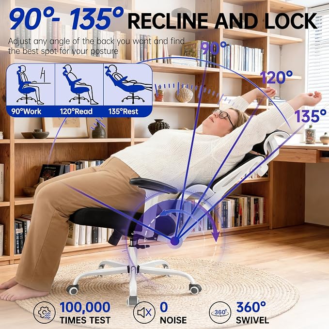 Ergonomic Office Chair, High Back Mesh Computer Chair with Comfortable Adaptive Lumbar Support, Built-in Coat Hanger, SGS Class 4 Gas Lift, Heavy Duty 300lbs for Long Hours Home Office