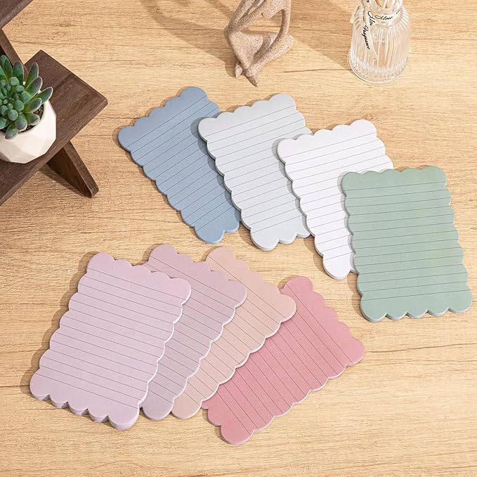 Eaasty 8 Pack Scalloped Aesthetic Sticky Notes Bulk Vintage Colors Cute Wavy Self Sticky Note Pads 4" x 6" Lined Note Pads for Back to School Office Supplies 240 Sheets