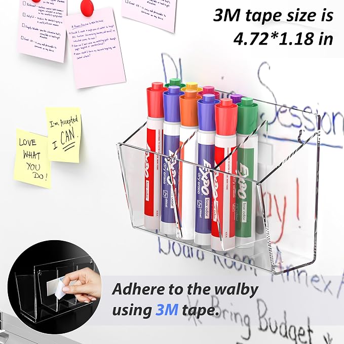 FUCDTEFC Wall Mount Marker Holder, Acrylic Dry Erase Marker Wall Holder, 3 Compartments Pencil Pen Dispenser Makeup Markers Holder Whiteboard Clear Organizer for Classroom Wall | 3 Compartments, Pencil Pen Dispenser, Makeup Markers Holder, Whiteboard, ...