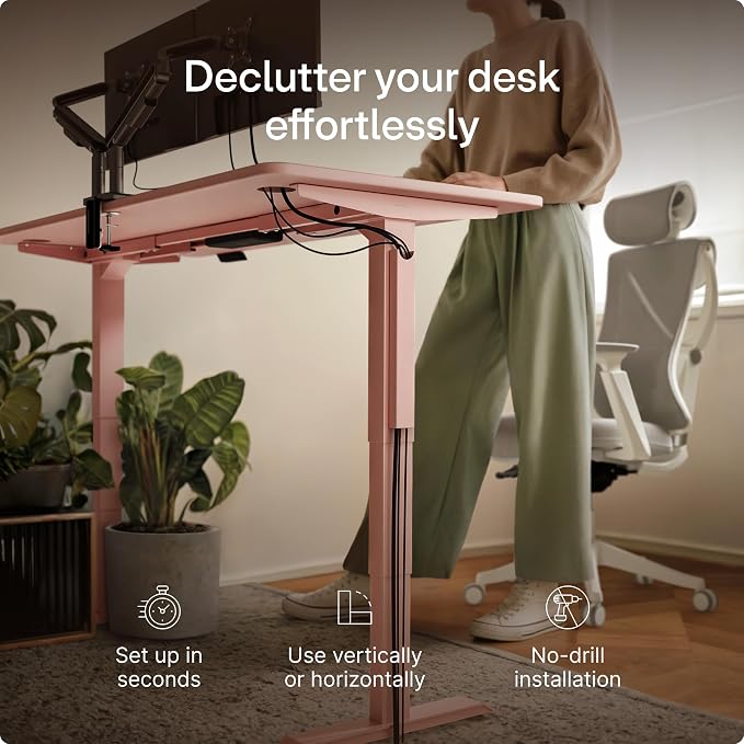 Desktronic Magnetic Cable Management Tray — No Drill Under Desk Cord Organizer, Holds 10 Cables, Reinforced Steel Cable Holder for Home Office, Gaming Setup & Sit-Stand Desks