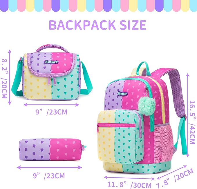School Backpack for Girls,Kids Backpack with Lunch Box,Lightweight Elementary Bookbag for Girls, Cute Backpacks for School & Travel