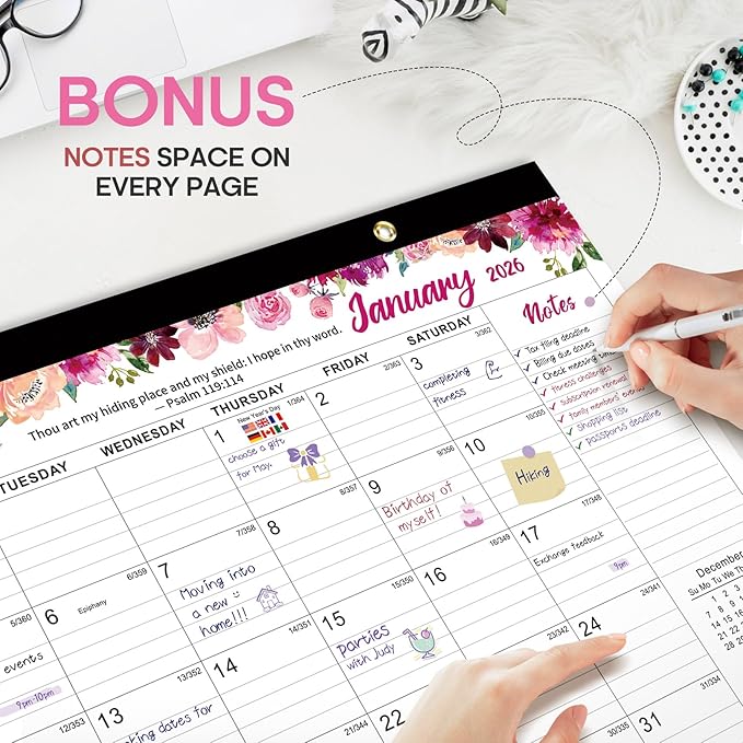 2026 Desk Calendar, 18-Month Calendar Runs from January 2026 to June 2027, 17" x 12" Desktop or Wall Calendar, Perfect Monthly Calendar Planner for Home, Office, or School - Psalm Theme
