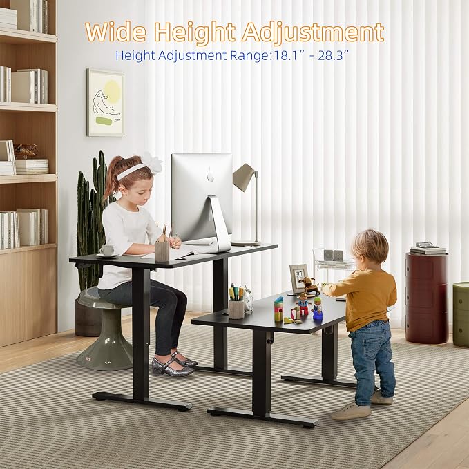 YIHAYO Low Height Adjustable Desk, Lifts 18.1-28.3 Inches, Electric Standing Desk for Short People, 48 x 24 Inches Computer Table with Splice Board for Home Office, Black
