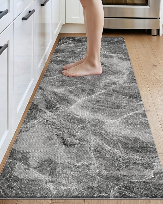 DEXI Kitchen Floor Mats Cushioned Anti Fatigue, 23x107 Dark Grey Marble | Runner Rug Wide Standing Comfort, Waterproof Oil-proof, Memory Foam Padded for Front Sink Laundry