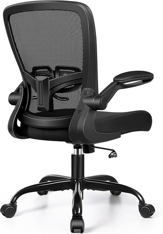 FelixKing Office Chair, Ergonomic Comfy Desk Chair with Flip-up Armrests | Adjustable Height, 360° Swivel, Flexible Tilt, Breathable Cushion and Fabric, Lumbar Support for Home Conference Room Office