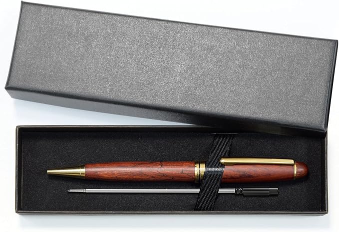 Cambond Wood Ballpoint Pens Gift Set - Luxury Wooden Pens for Men Women Journaling Executive Office, 1.0 mm Medium Point Black Ink, Retractable Twist Writing Pen with Box, 3 Pens with 3 Refills