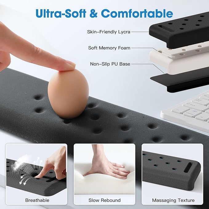 MEKASS L-Shaped Desk Long Elbow Pad for Desk, Memory Foam Elbow Support Padding with Non-Slip, Ergonomic Desk Edge Cushion, Wrist Comfort Support for Office Home (Dimpled Texture)